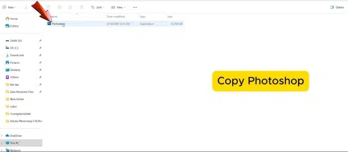 Copy thư mục Photoshop