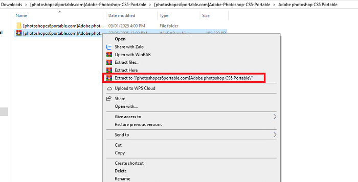 Giải nén File vừa tải