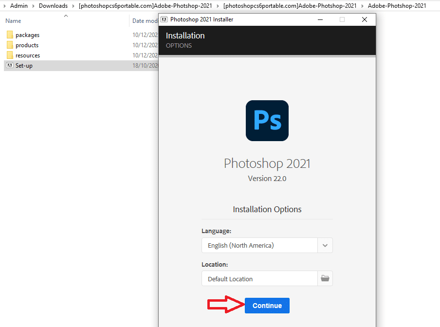 Tiếp tục chọn Continue