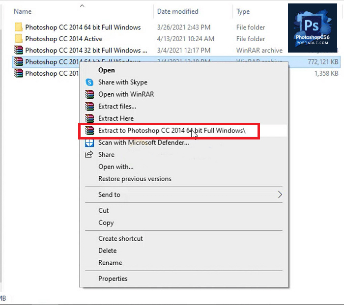 Giải nén File phần mềm Photoshop 2014 đã tải về
