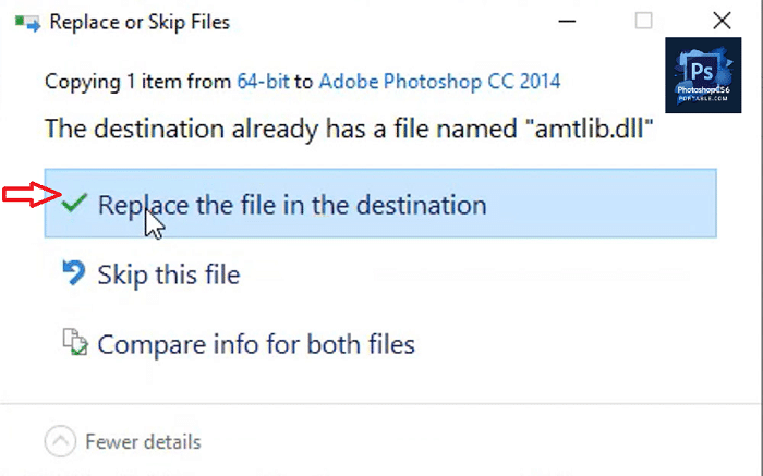 Chọn Replace the file in the destination để hoàn tất kích hoạt.