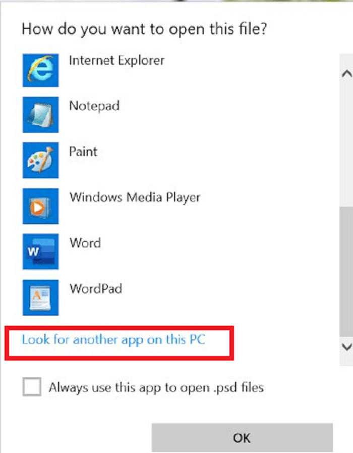 Nhấn Look for another app on this PC
