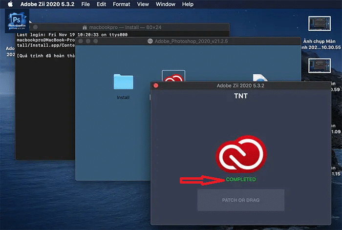 Cài đặt thành công phần mềm Photoshop