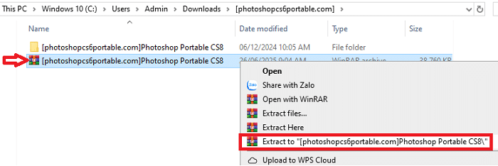 Giải nén file phần mềm Photoshop CS8 Portable