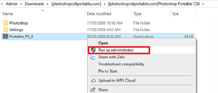 Cài đặt Photoshop CS8 Portable