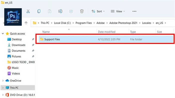 Mở thư mục Support Files