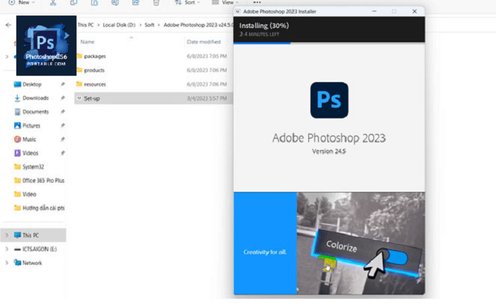 Đợi cài đặt Photoshop 2023 Portable