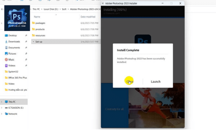 Hoàn tất cài đặt Photoshop 2023 Portable